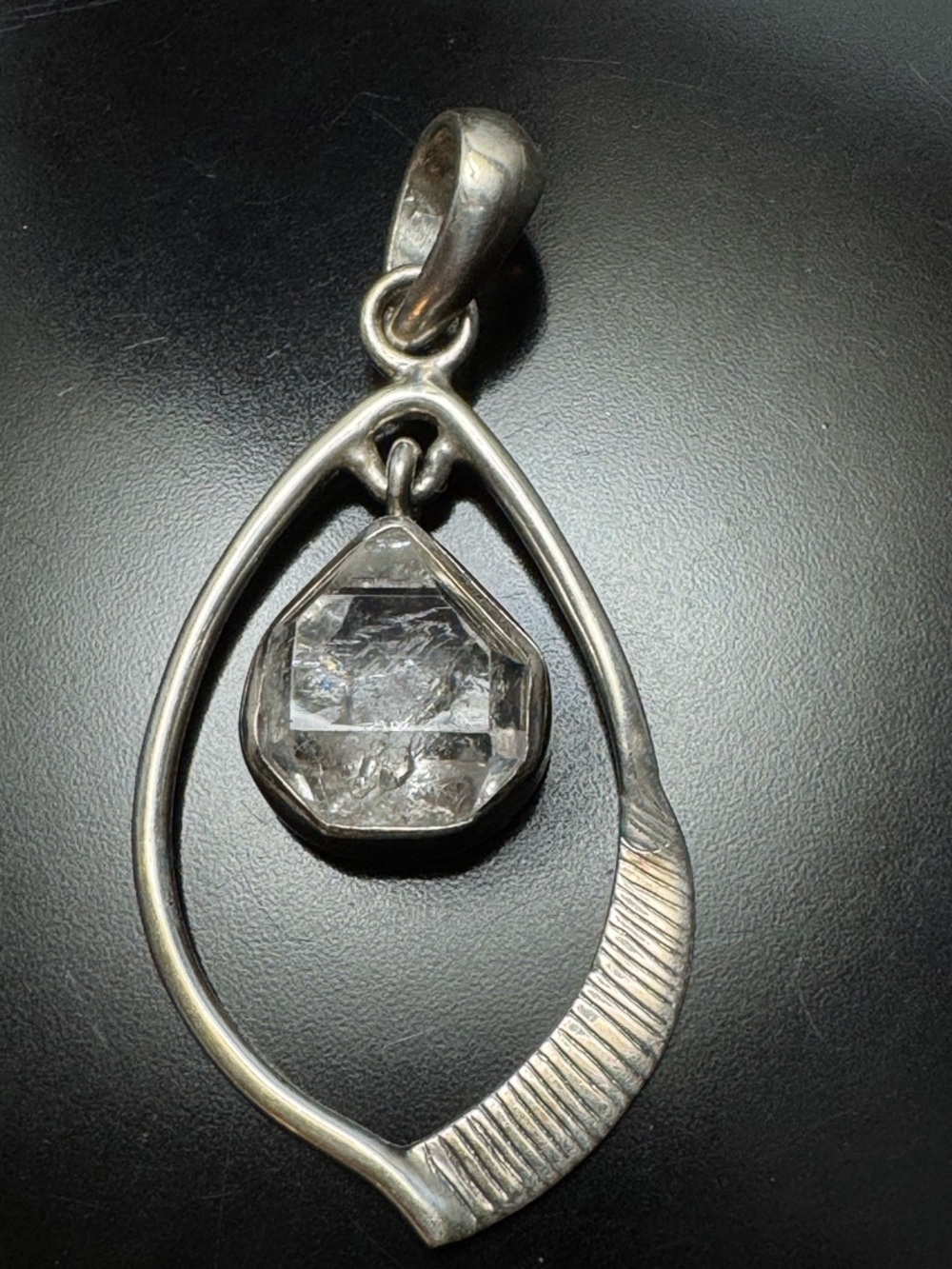 Modernist Sterling Silver Quartz Pendant - Sculptural Open Frame - Signed IG